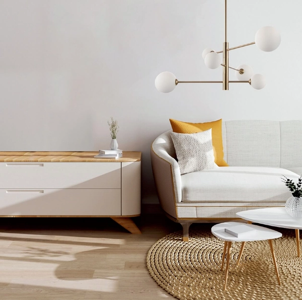 LAMPA sufitowa DORADO LP-002/4P Light Prestige loftowa OPRAWA 4-punktowy metalowy plafon molekuły szklane kule złote białe