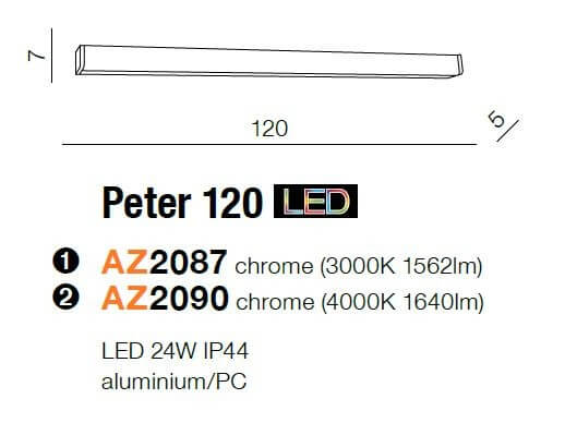 Łazienkowa lampa ścienna Peter LED 24W 3000K metalowa chrom