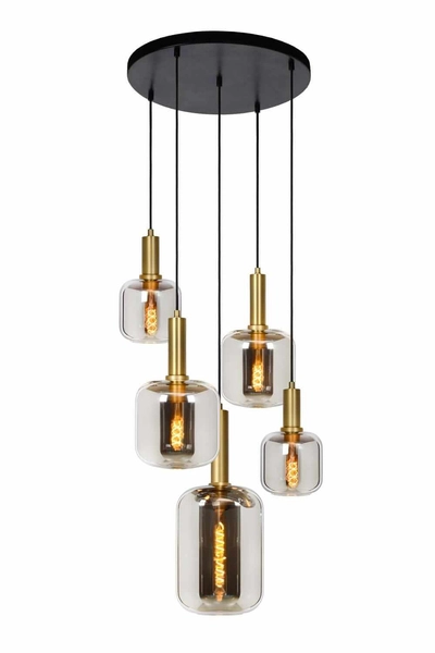 Wisząca LAMPA loftowa JOANET 45494/15/65 Lucide szklana OPRAWA kulisty ZWIS kaskada industrialna przydymiona