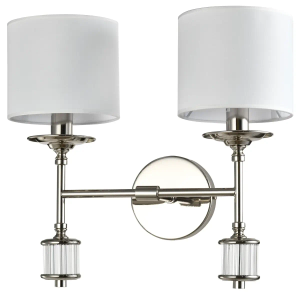 Kinkiet ścienny podwójny SUTTON W02477NI-WH do sypialni biały nikiel