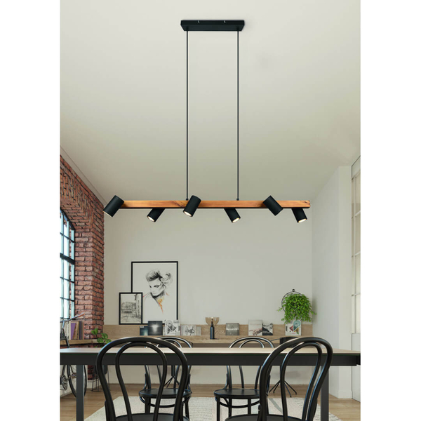 Zwieszana lampa na listwie VANTOS DL632312490 regulowana drewniana czarny