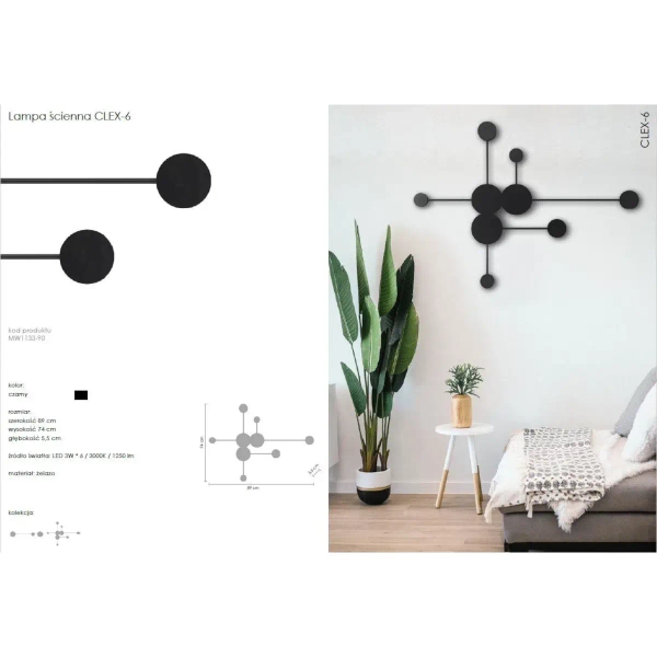 Kinkiet ścienny Clex MW1133-90 Step LED 18W 3000K industrialny czarny