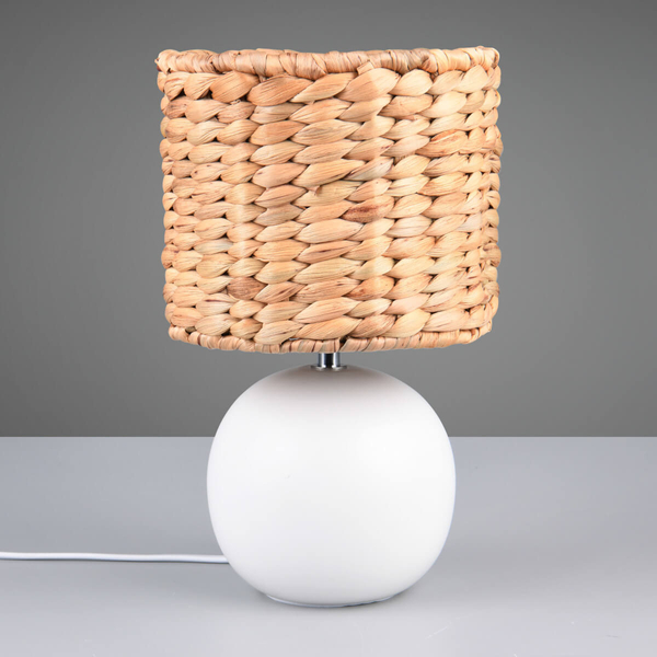 Nocna lampka pleciona do sypialni VINA 518900101 ceramiczna biały drewniany