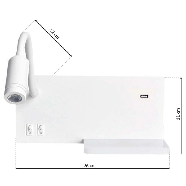 Kinkiet LAMPA ścienna SHELF ML6343 Milagro metalowa OPRAWA półka LED 11W 4000K z portem USB biała