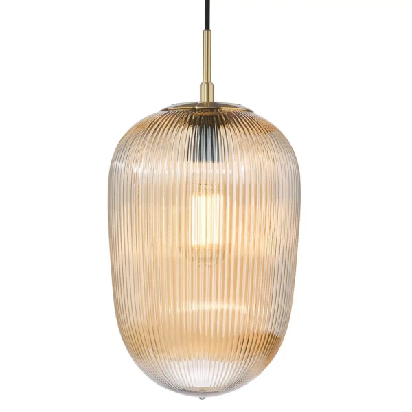 Szklana wisząca lampa Abrielle ABR0106 nad stół żebrowana bursztynowa