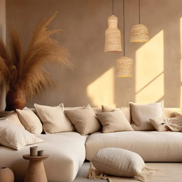 Lampa wisząca do salonu 22166 boho pleciona brązowa