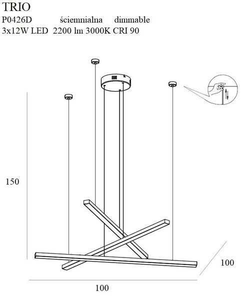 Kaskada LAMPA wisząca TRIO P0426D Maxlight nowoczesny zwis LED 36W 3000K listwy złote