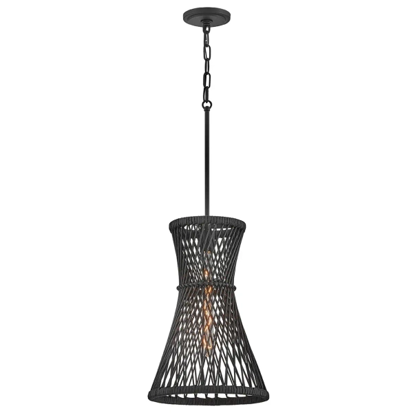 Ażurowa lampa wisząca Twyla QN-TWYLA-1P-BK tuba rattan czarny