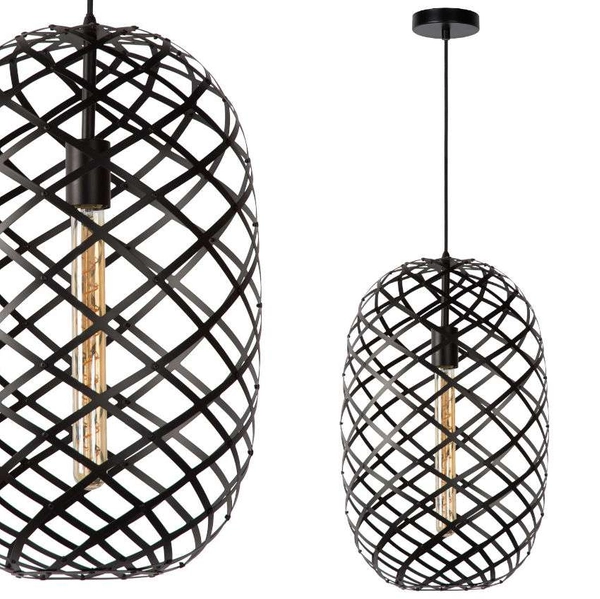 LAMPA wisząca WOLFRAM 21417/32/30 Lucide loftowa OPRAWA metalowy ZWIS druciany czarny