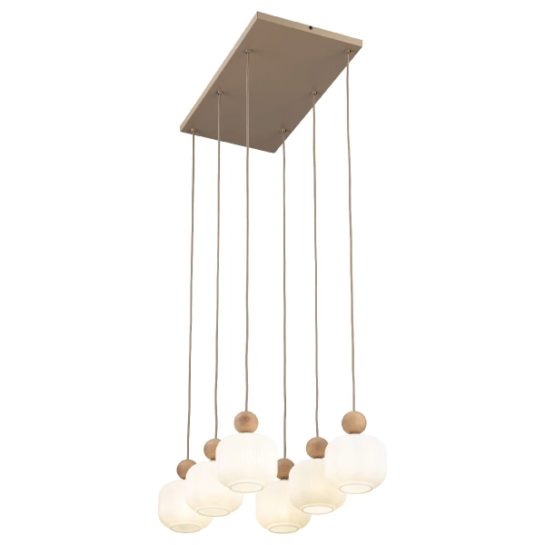 Salonowa lampa wisząca Ballo 11052 drewniana kulista biała beżowa