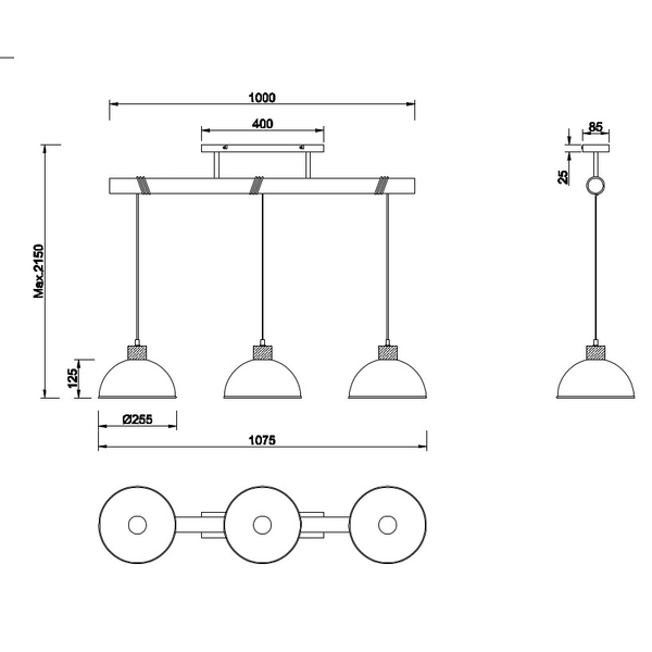Wisząca LAMPA industrialna DELHI 303400367 Trio loftowa OPRAWA kopuły ZWIS drewniana belka nikiel brązowa