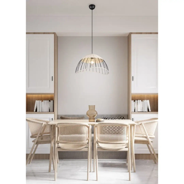 Ratanowa lampa wisząca SANDRINE R36211032 czarny naturalny