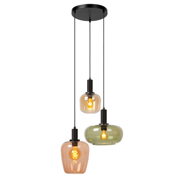 Szklana lampa wisząca Ilona 45408/13/99 czarna zielona bursztynowa