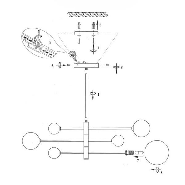 LAMPA sufitowa DORADO LP-002/4P Light Prestige loftowa OPRAWA 4-punktowy metalowy plafon molekuły szklane kule złote białe