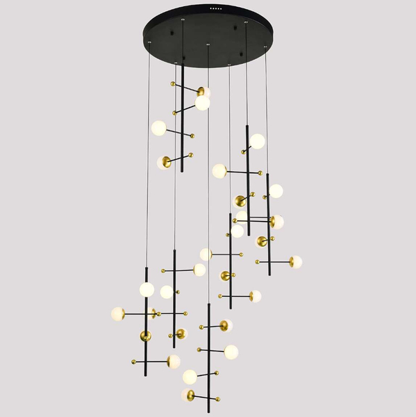 Modernistyczna LAMPA wisząca HELMOND PND-43883-28 Italux metalowa OPRAWA kaskada LED 89W 3000K molekuły ZWIS czarny złoty