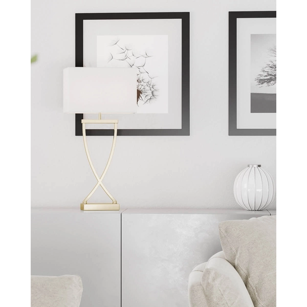 Stojąca lampa sypialniana Omega na szafkę nocną biała złota