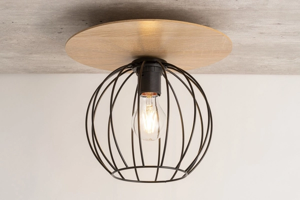 Industrialna lampa sufitowa Cyber 32354 druciana czarna drewno