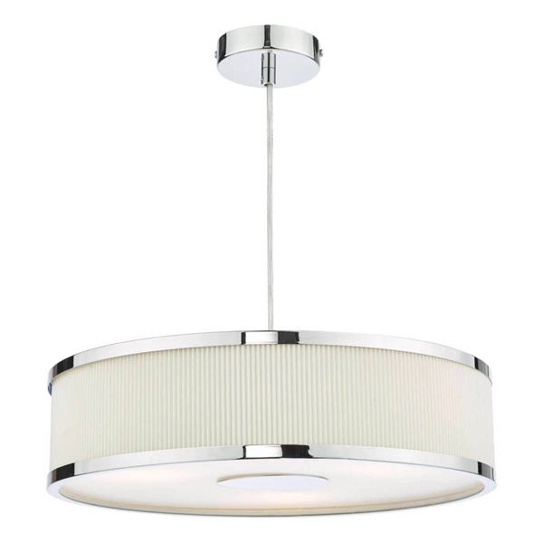 Wisząca lampa materiałowa Alvaro ALV1033 okragła chrom kość słoniowa