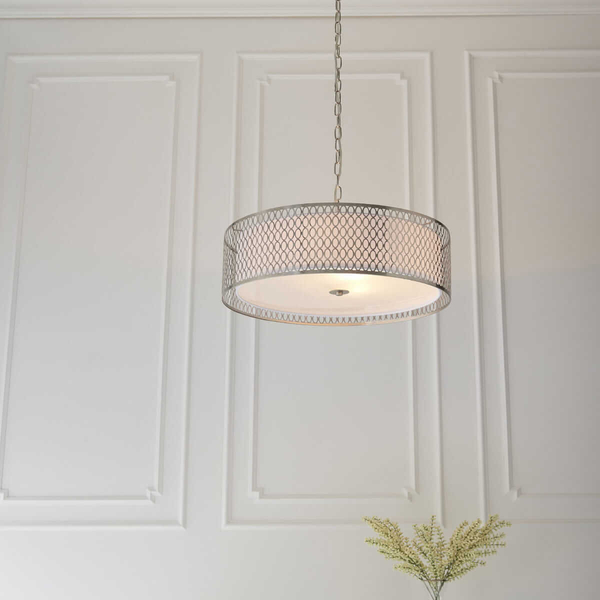 Metalowa lampa wisząca Cordero 81969 Endon nikiel biała srebrna