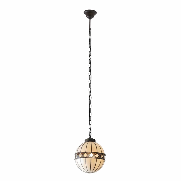 Kulista lampa wisząca Fargo 67044 Interiors Tiffany nad stół witraż beżowa czarna