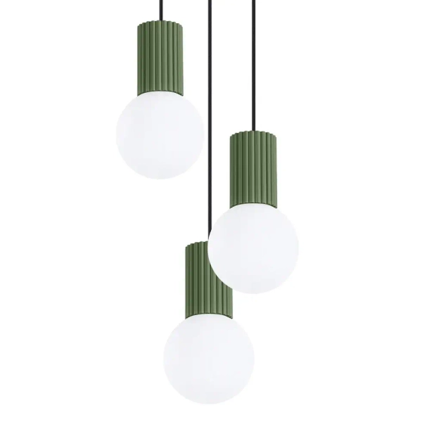 Jadalniana lampa wisząca HALO SL.1725 ryflowana kule białe oliwkowe