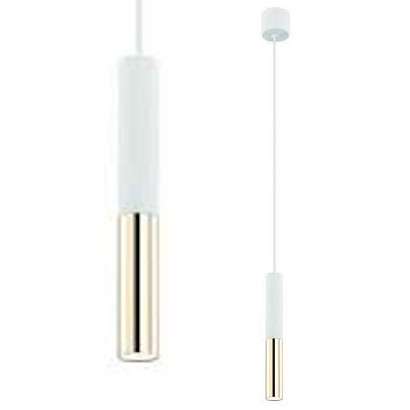 Wisząca LAMPA industrialna Slimi S Bianco / Gold Orlicki Design metalowa OPRAWA zwis tuba biała złota