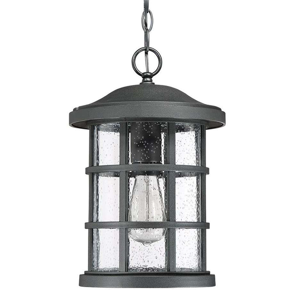 Wisząca LAMPA industrialna Crusade QZ-CRUSADE8-BLK Elstead QUOIZEL okrągła OPRAWA szklany ZWIS na łańcuchu IP44 czarny