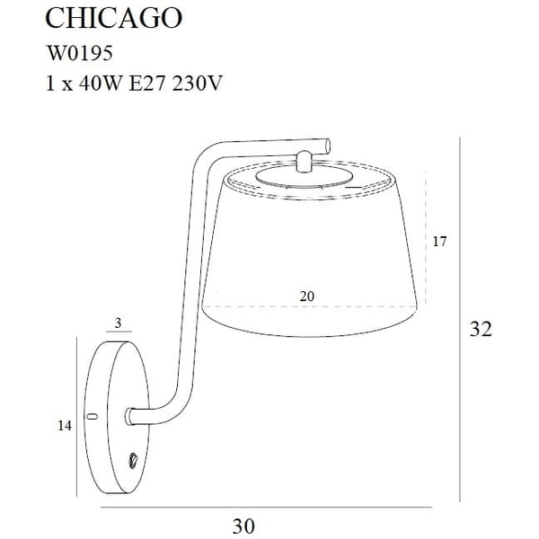 Kuchenna lampa ścienna CHICAGO W0195 Maxlight abażur metal tkanina biały