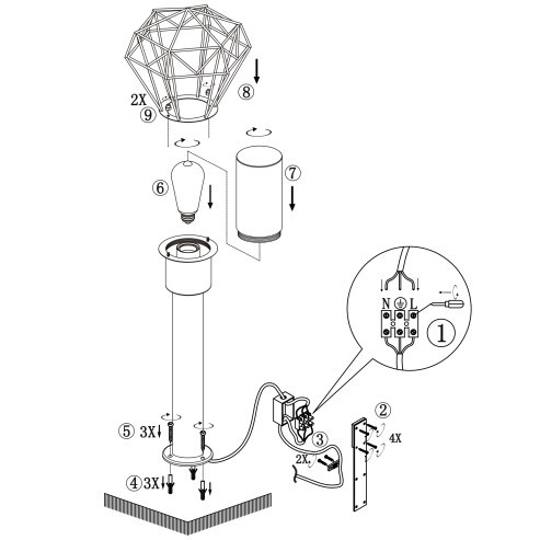 Zewnętrzna LAMPA stojąca HORACE 31356 Globo ogrodowa OPRAWA metalowy druciak outdoor IP44 czarna