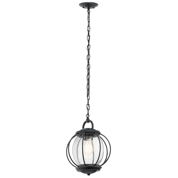 Zewnętrzna LAMPA wisząca Vandalia KL-VANDALIA8-M Elstead KICHLER kulista OPRAWA metalowy ZWIS na łańcuchu IP44 czarny przezroczysty