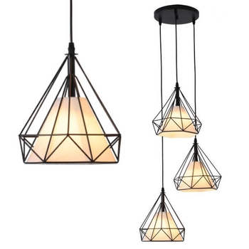 Druciana lampa wisząca NOLA LP-076/3P BK Light Prestige metalowa oprawa piramidy zwis klatki kaskada czarna biała