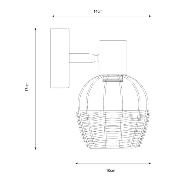 Rattanowy spot ścienny Copa druciana lampa brązowa czarna