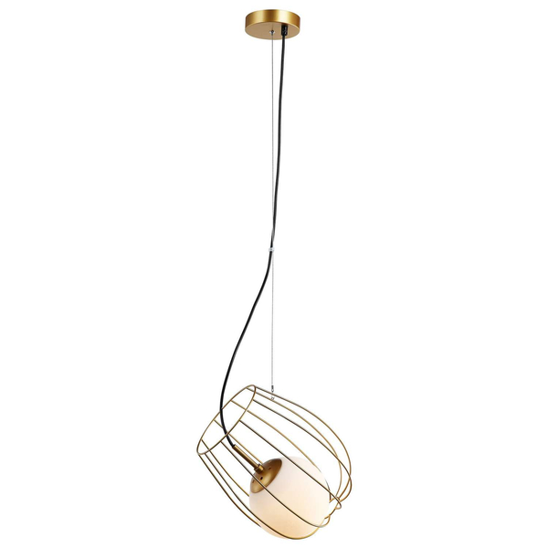 Druciana LAMPA wisząca MELISA MDM-3943/1 GD Italux metalowa OPRAWA drut ZWIS szklana kula ball klatka loft złota