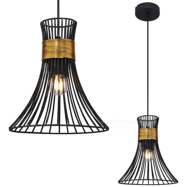 Wisząca LAMPA rustykalna PURRA 54814H Globo metalowa OPRAWA zwis druciany klatka czarna złota