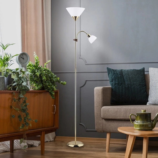 Stojąca lampa salonowa Action 4060 Rabalux podłogowa złota biała nowoczesna