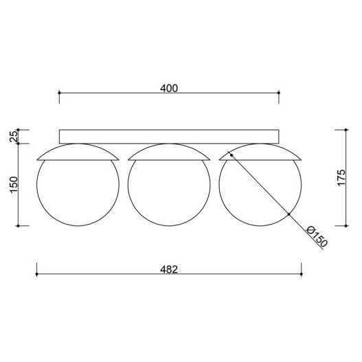 Plafon potrójny kulisty Kuul KLB32000 szklana metalowa czarna biała