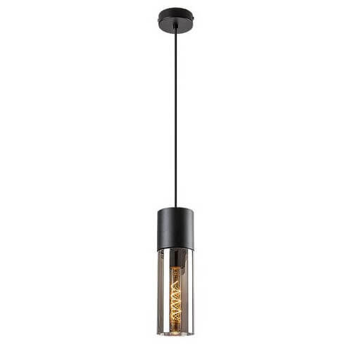 Wisząca lampa loft RONNO 72051 tubka szklana przydymiona czarna