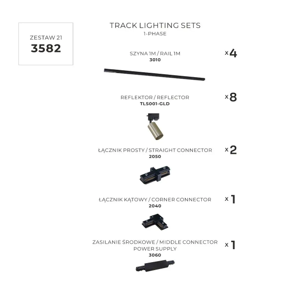 Kątowy szynoprzewodowy zestaw jednoobwodowy 3582 czarny złoty
