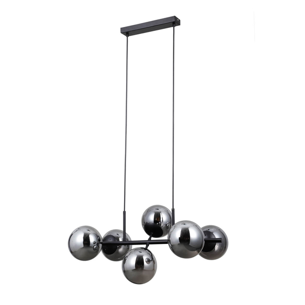 Salonowa lampa wisząca Molite PND-1098-6-BK szklana przydymiona czarna