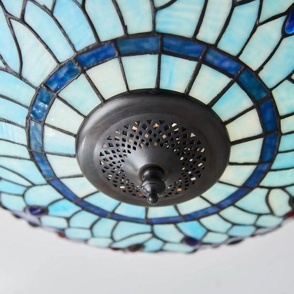Szklana lampa sufitowa Dragonfly 70722 witrażowa do sypialni niebieska