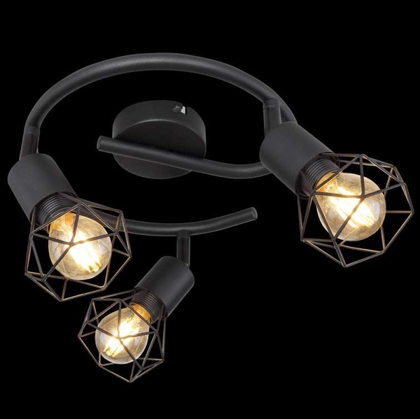 Industrialna LAMPA sufitowa XARA I 54802S-3 Globo druciana OPRAWA metalowy plafon spirala reflektorki czarne