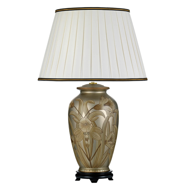 Klasyczna lampa abażurowa DL-DIAN-TL na stół srebrna kremowa