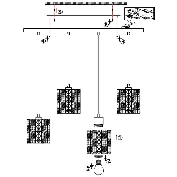 Wisząca LAMPA retro ABINI 15450-4H Globo okrągła OPRAWA na listwie ZWIS loftowy z kryształkami czarny