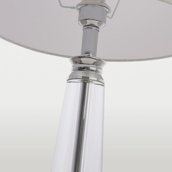 Klasyczna lampa stołowa Charlotte T01332CH-WH Cosmolight metal tkanina srebrna biała