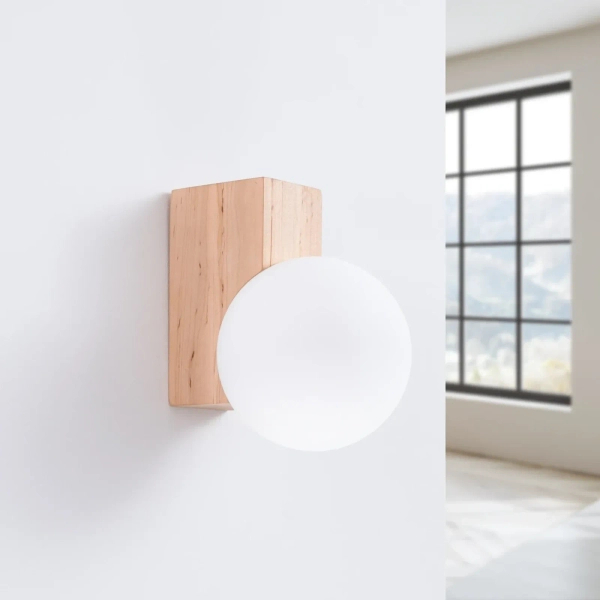 Lampa ścienna BULBO SL.1682 drewniana biała kula G9