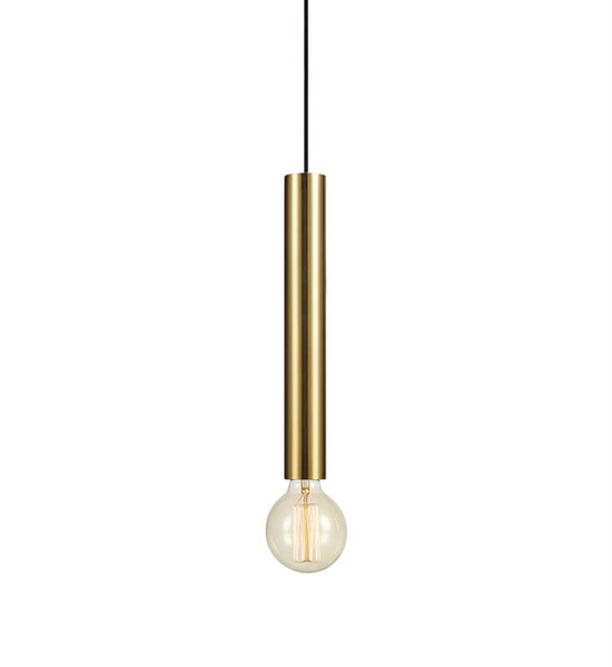 Salonowa lampa wisząca Sencillo metalowa tuba mosiądz
