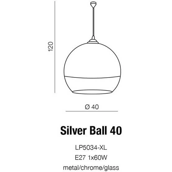 Sypialniana lampa wisząca Silver Ball szklana kula chrom