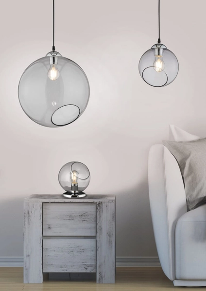 Stołowa LAMPA stojąca R50071054 nocna LAMPKA szklana kula ball chrom przydymiona