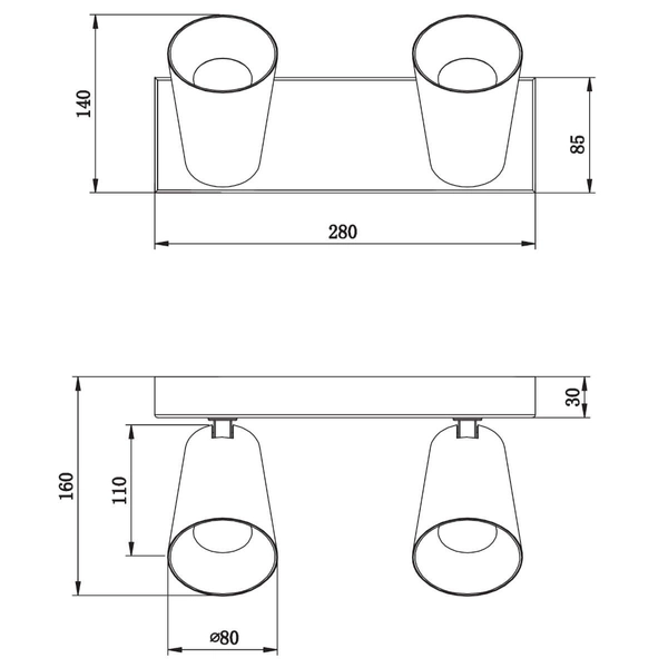 Sufitowa lampa Sharp 817100231 reflektorki tuby do kuchni metalowa biała