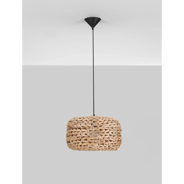 Owalna wisząca lampa NAVANTA LE45376 pleciona brązowa